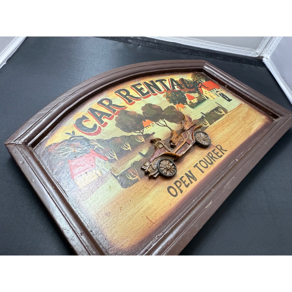 Car Rental Open Tourer wood Sign Vintage Style Automotive Display art Wall Decor - Picture 5 of 5